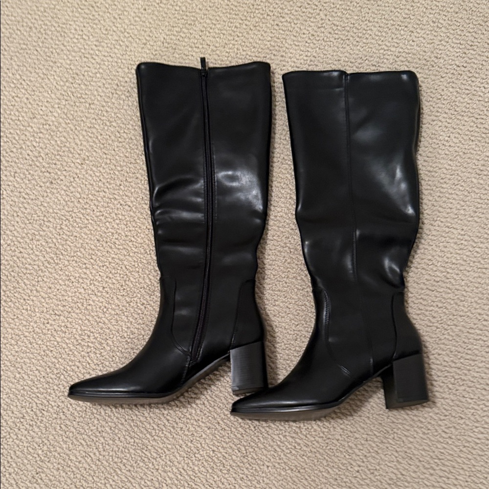Wide calf Sleek Black Heeled Boots
